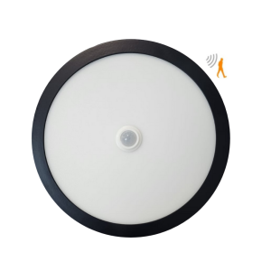 Panel Sobrepuesto Negro Pro Con Sensor De Movimiento Redondoondo 18w Neutro 4000k