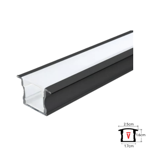 Perfil 2m Negro Con Difusor De 0,55mm Modelo 613b Plano Alto Embutido Con Tapa Y Hebillas
