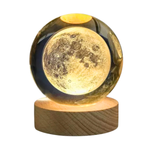 Lámpara De Mesa Led Bola De Cristal 8" Luna 3000k Dc5v Usb 1w
