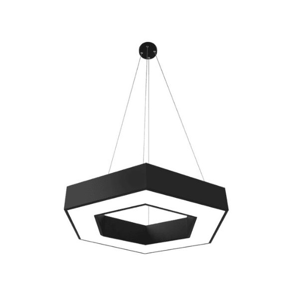 Lampara Led Moderna Colgante 36w 600mm Negra 6000k Modelo Hexagono Abierto Soosane