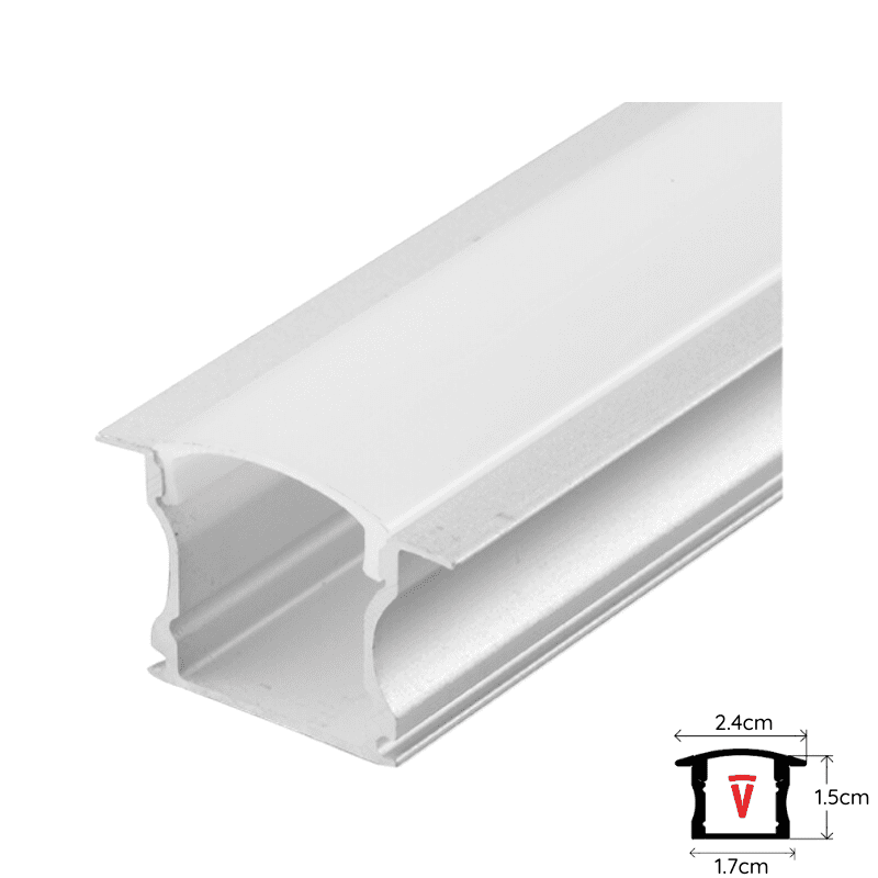 Perfil 2m Gris Con Difusor De 0,45mm Modelo 613b Plano Alto Embutido Con Tapa Y Hebillas