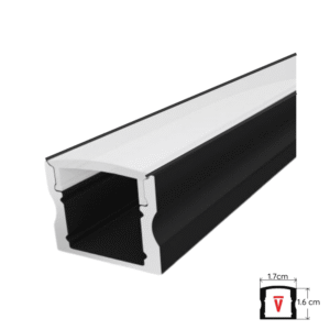 Perfil 2m Negro Con Difusor De 0,55mm Modelo 613 Plano Alto Sobrepuesto Con Tapa Y Hebillas